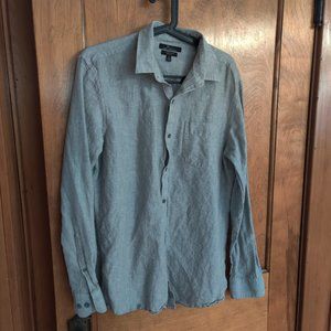 Marc Anthony Men's Medium Linen Blend Slim Fit Long Sleeve Button up Light Gray